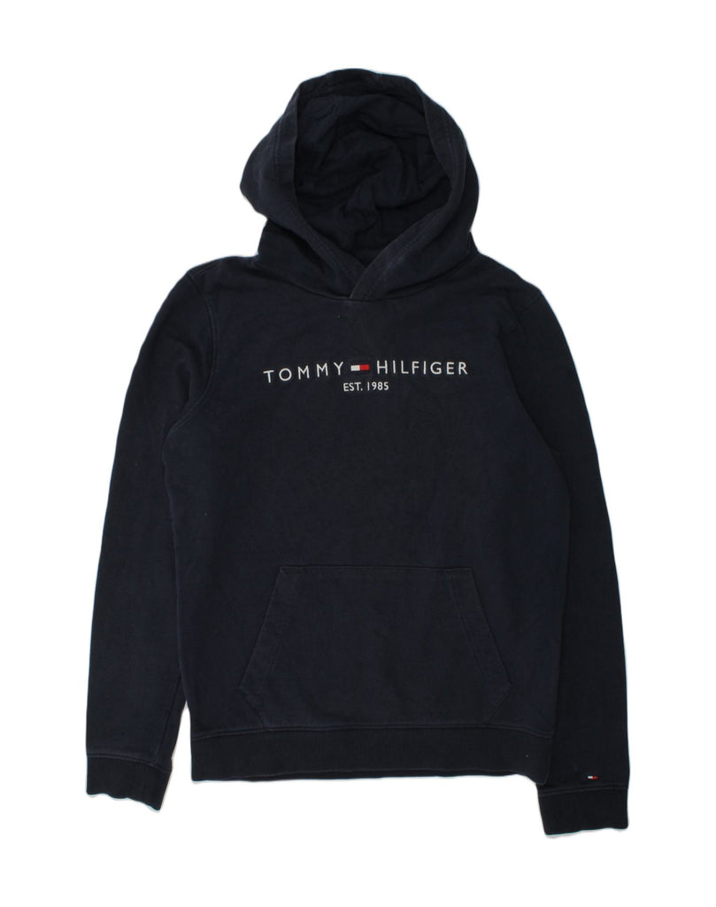 TOMMY HILFIGER Boys Graphic Hoodie Jumper 14-15 Years Navy Blue Cotton | Vintage Tommy Hilfiger | Thrift | Second-Hand Tommy Hilfiger | Used Clothing | Messina Hembry 