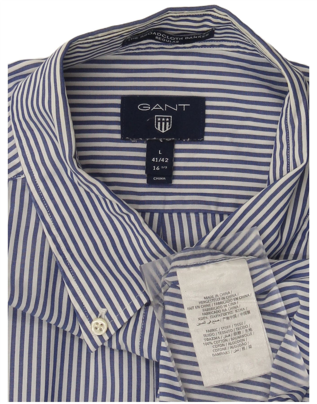 Gant Mens Regular Shirt Size 41/42 16 1/2 Large Blue Striped Cotton