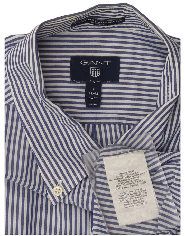 Gant Mens Regular Shirt Size 41/42 16 1/2 Large Blue Striped Cotton