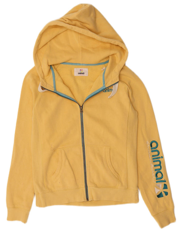 Animal Womens Graphic Zip Hoodie Sweater UK 12 Medium Yellow Cotton