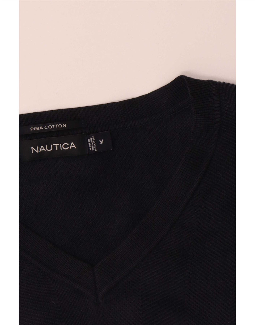 Nautica Mens V-Neck Jumper Sweater Medium Navy Blue Cotton