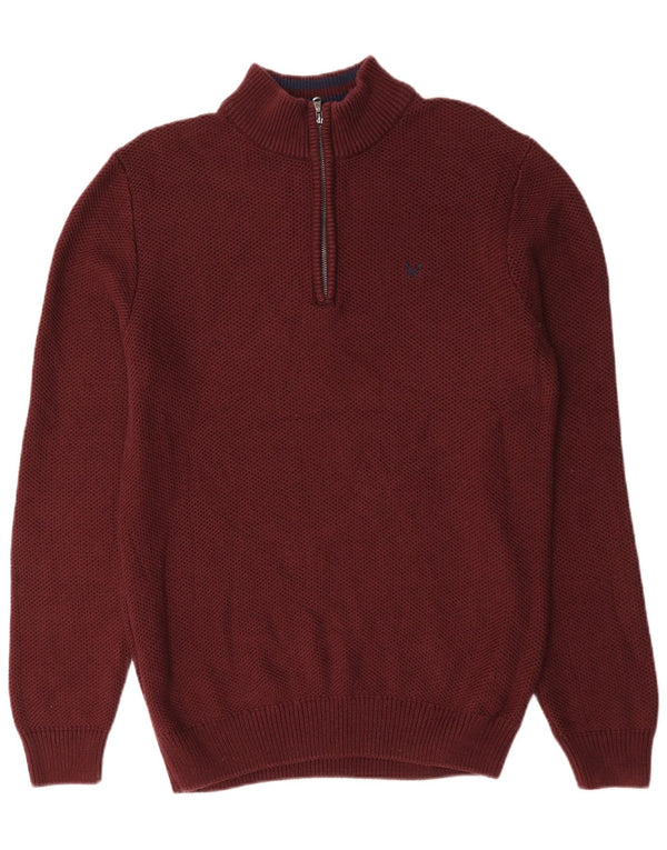Crew Clothing Mens Zip Neck Jumper Sweater XL Burgundy Cotton