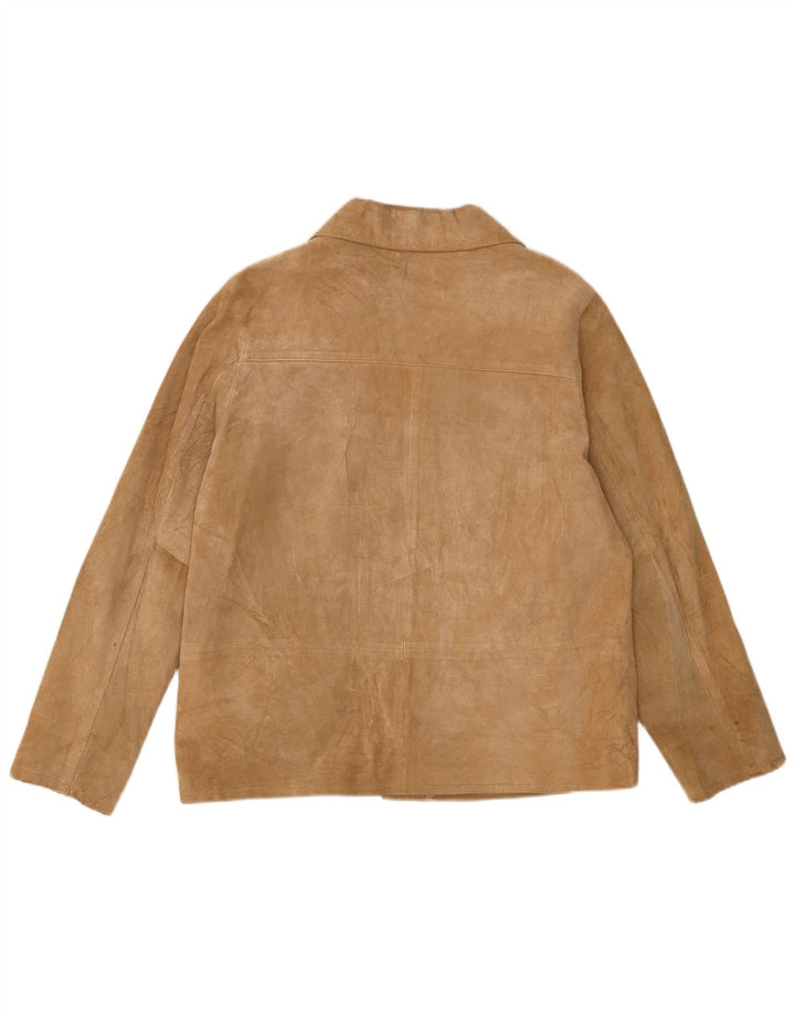 Donna Pelle Womens Suede Jacket IT 52 2XL Beige Leather