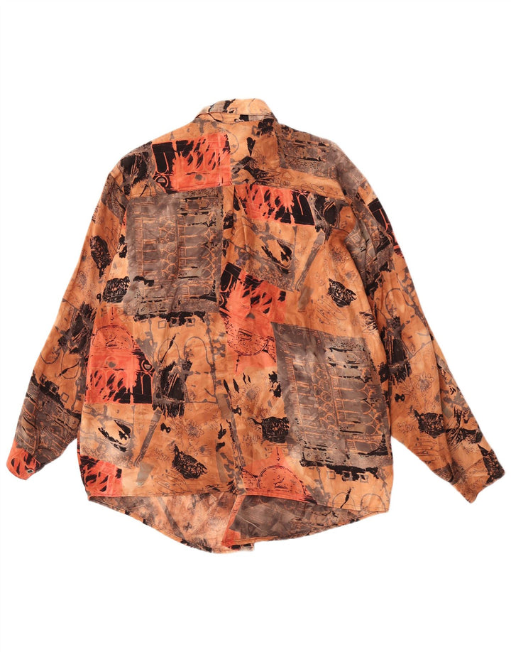 Vintage Womens Abstract Pattern Shirt EU 44 XL Brown Rayon
