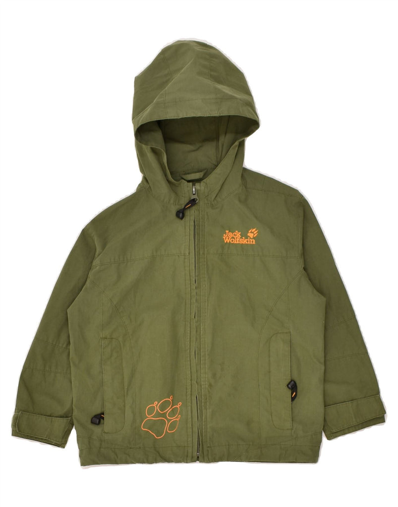 JACK WOLFSKIN Boys Graphic Hooded Rain Jacket 3-4 Years Green Polyester | Vintage Jack Wolfskin | Thrift | Second-Hand Jack Wolfskin | Used Clothing | Messina Hembry 