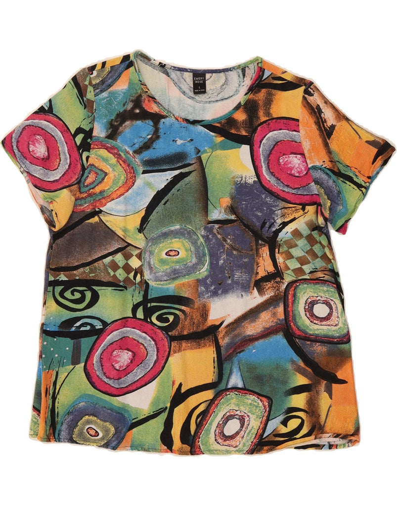 EMERY ROSE Womens T-Shirt Top UK 16 Large Multicoloured Geometric Cotton Vintage Emery Rose and Second-Hand Emery Rose from Messina Hembry 