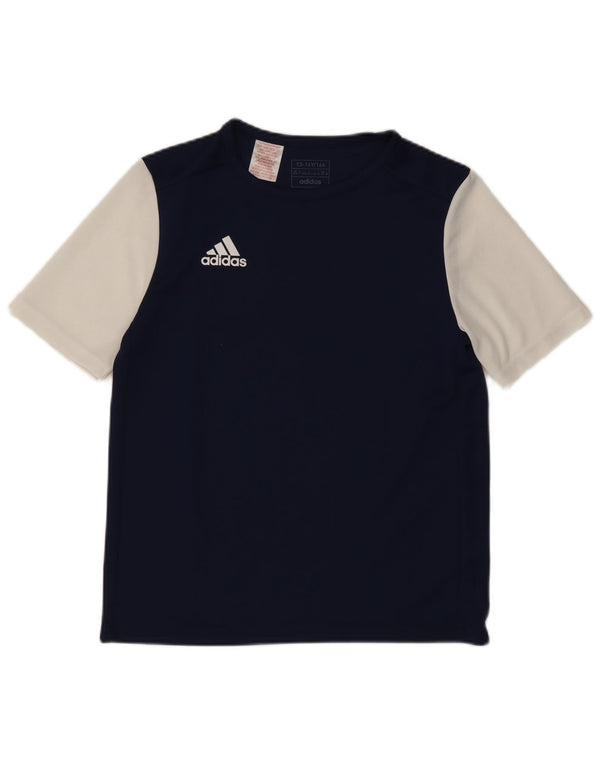 Adidas Boys T-Shirt Top 13-14 Years Navy Blue Colourblock Polyester