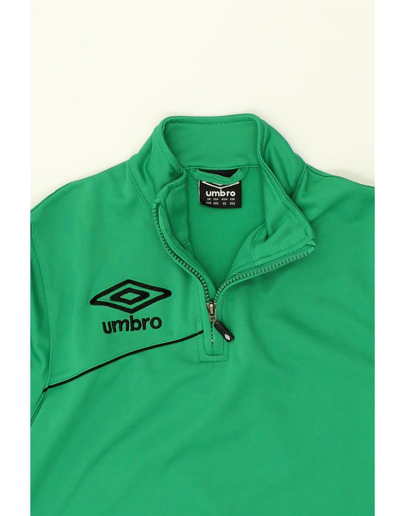 UMBRO Boys Graphic Zip Neck Sweatshirt Jumper 11-12 Years 2XS Green | Vintage Umbro | Thrift | Second-Hand Umbro | Used Clothing | Messina Hembry 