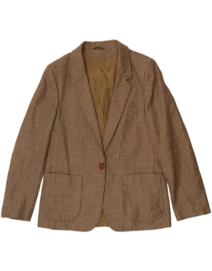 Vintage Womens 1 Button Blazer Jacket UK 14 Large Khaki Check