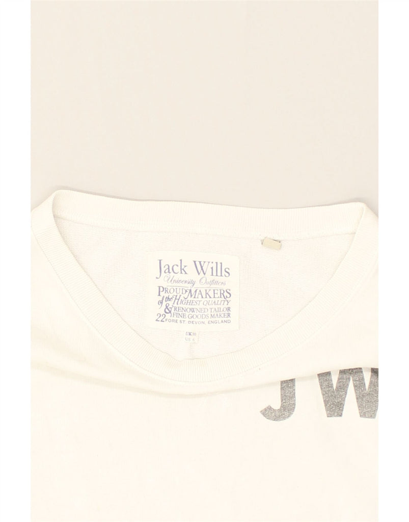 JACK WILLS Womens Graphic Sweatshirt Jumper UK 10 Small White Cotton | Vintage Jack Wills | Thrift | Second-Hand Jack Wills | Used Clothing | Messina Hembry 