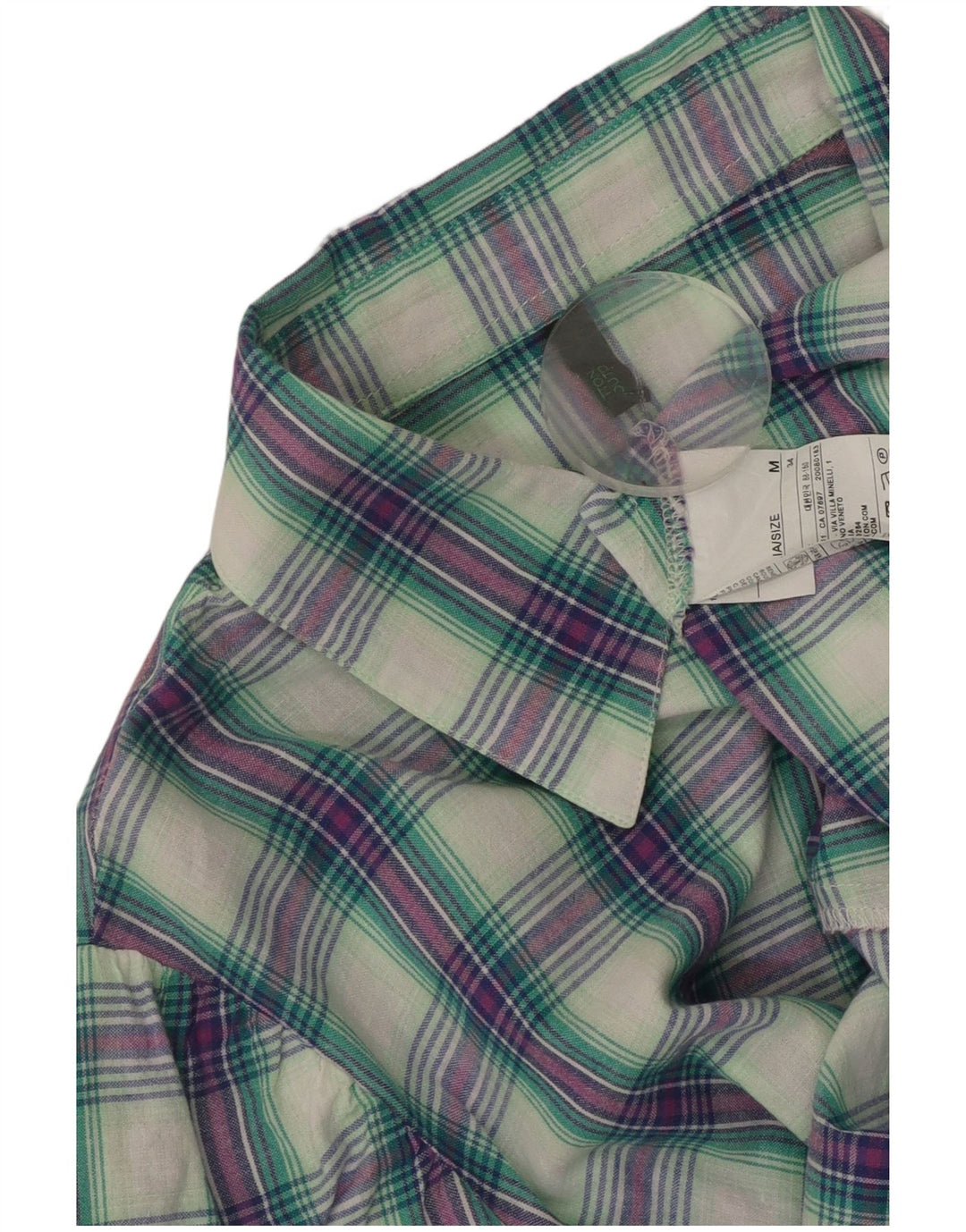 BENETTON Womens Short Sleeve Shirt UK 14 Medium Multicoloured Check Cotton