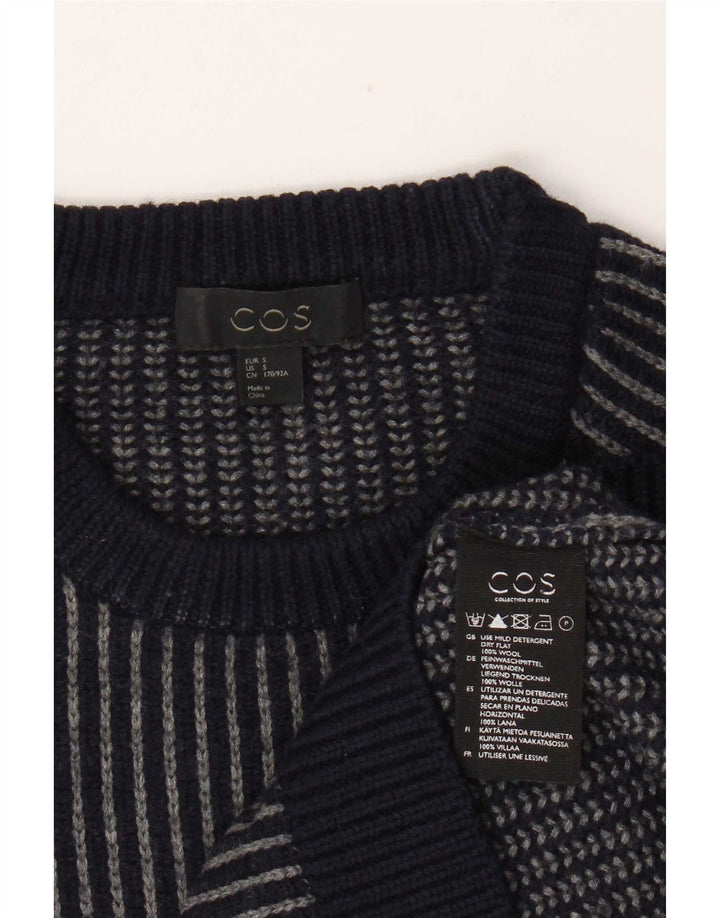Cos Mens Crew Neck Jumper Sweater Small Navy Blue Striped Wool
