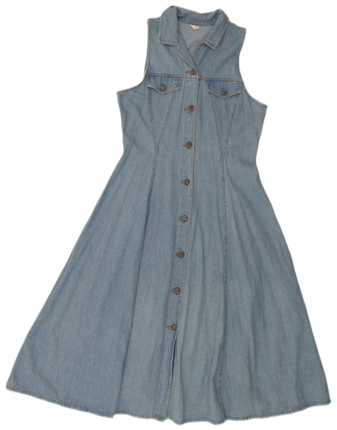 VINTAGE Womens Sleeveless Denim Dress UK 14 Medium Blue Cotton