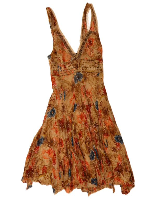 Extyn Womens Asymmetrical Dress UK 8 Small Beige Floral Viscose