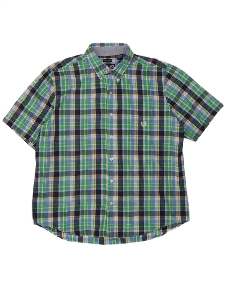Chaps Mens Short Sleeve Shirt XL Green Check Cotton