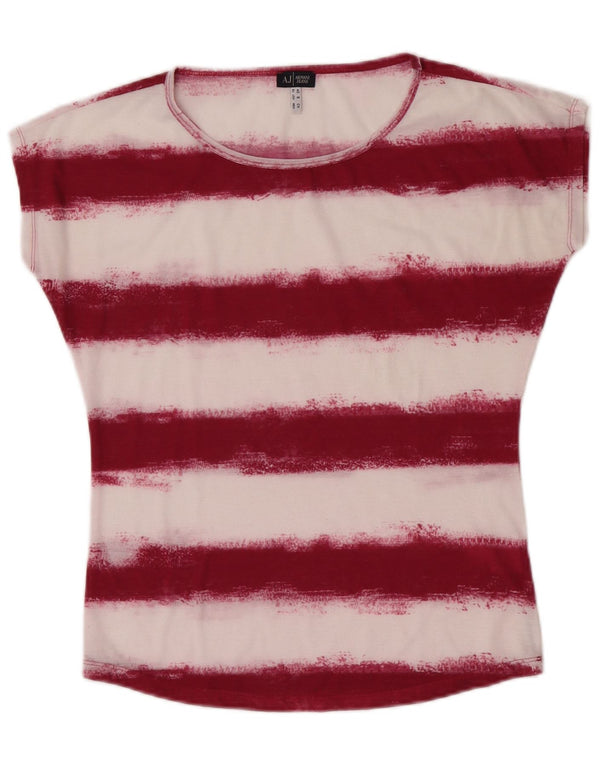 Armani Jeans Womens T-Shirt Top EU 40 Medium Burgundy Striped Polyester