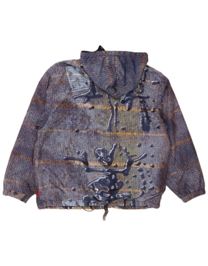 XS Exes Mens Abstract Pattern Hooded Windbreaker Jacket UK 40 Large Blue