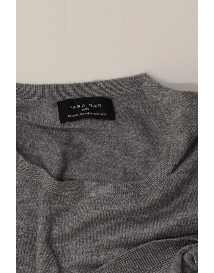 Zara Mens Crew Neck Jumper Sweater Large Grey