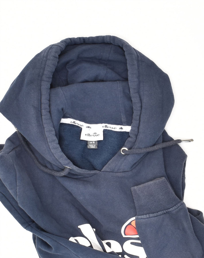 ELLESSE Womens Graphic Hoodie Jumper UK  8 Small Navy Blue Cotton | Vintage Ellesse | Thrift | Second-Hand Ellesse | Used Clothing | Messina Hembry 