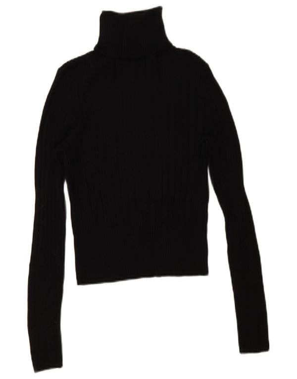 Zara Womens Crop Roll Neck Jumper Sweater UK 12 Medium Black Viscose