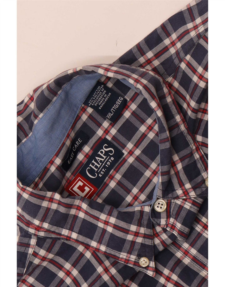 Chaps Mens Easy Care Shirt 2XL Navy Blue Check Cotton