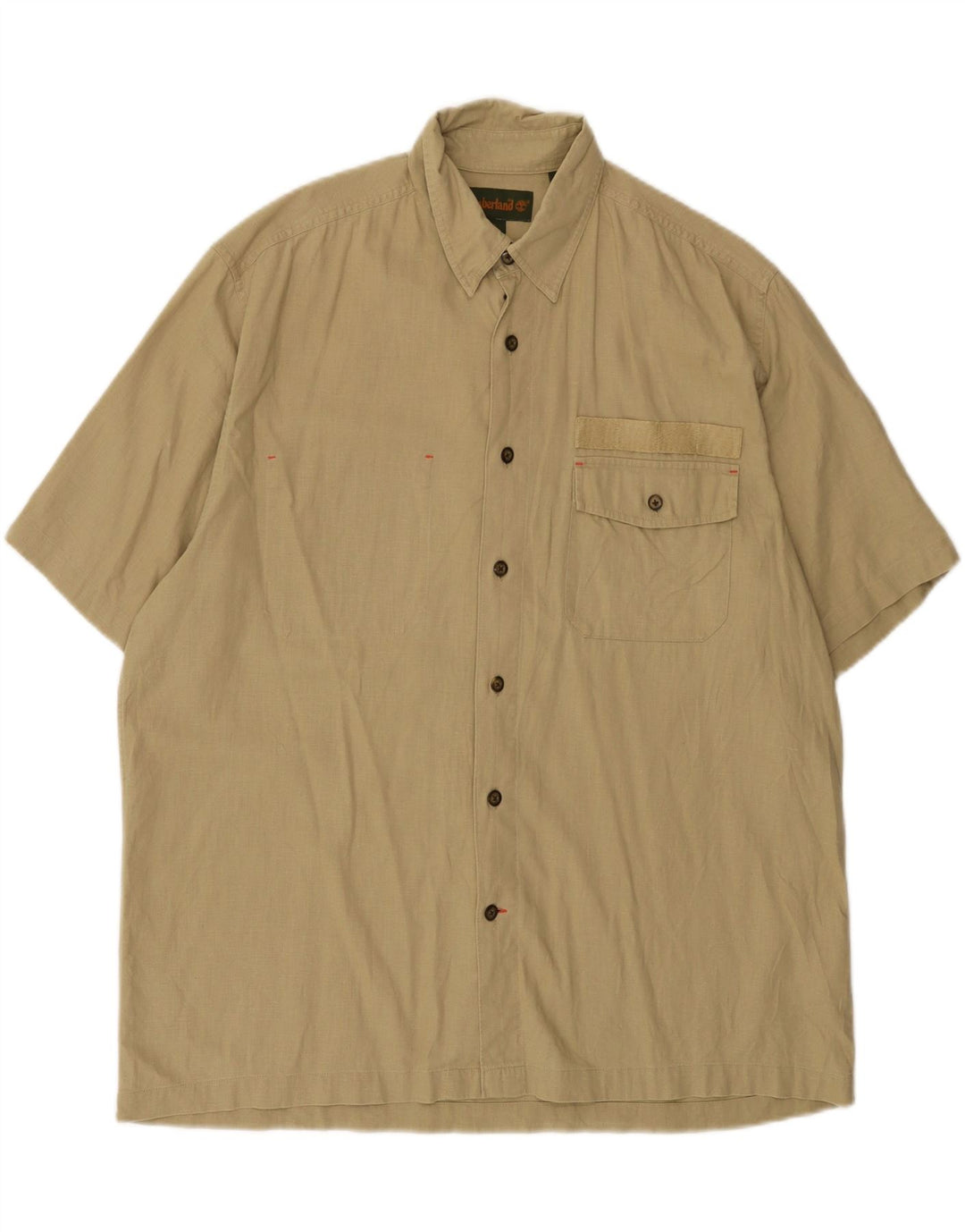 TIMBERLAND Mens Short Sleeve Shirt Large Beige Linen