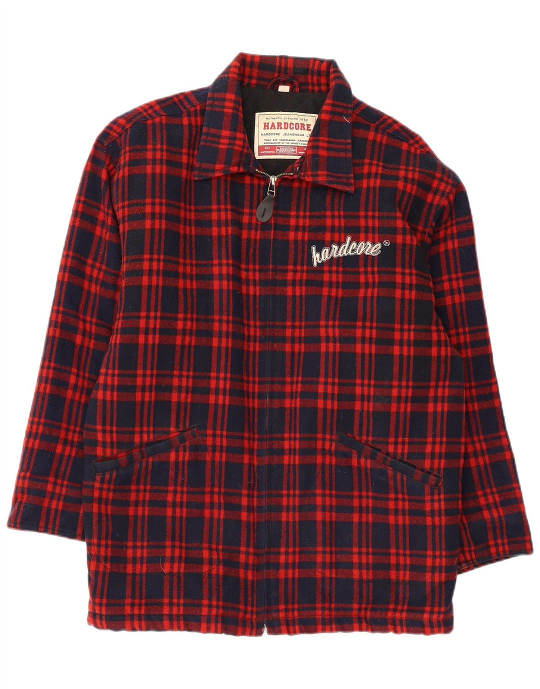 VINTAGE Mens Graphic Overcoat UK 38 Medium Navy Blue Check