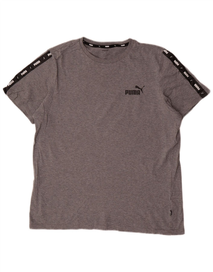 Puma Mens Graphic T-Shirt Top Large Grey Colourblock Cotton