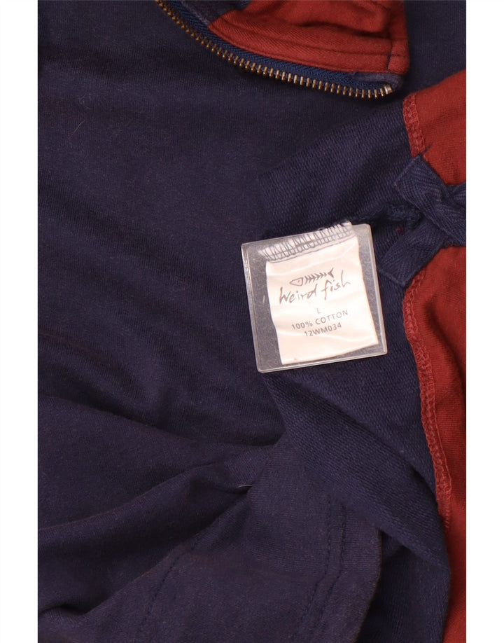 Weird Fish Mens 1/4 Zip Top Long Sleeve Large Navy Blue Cotton