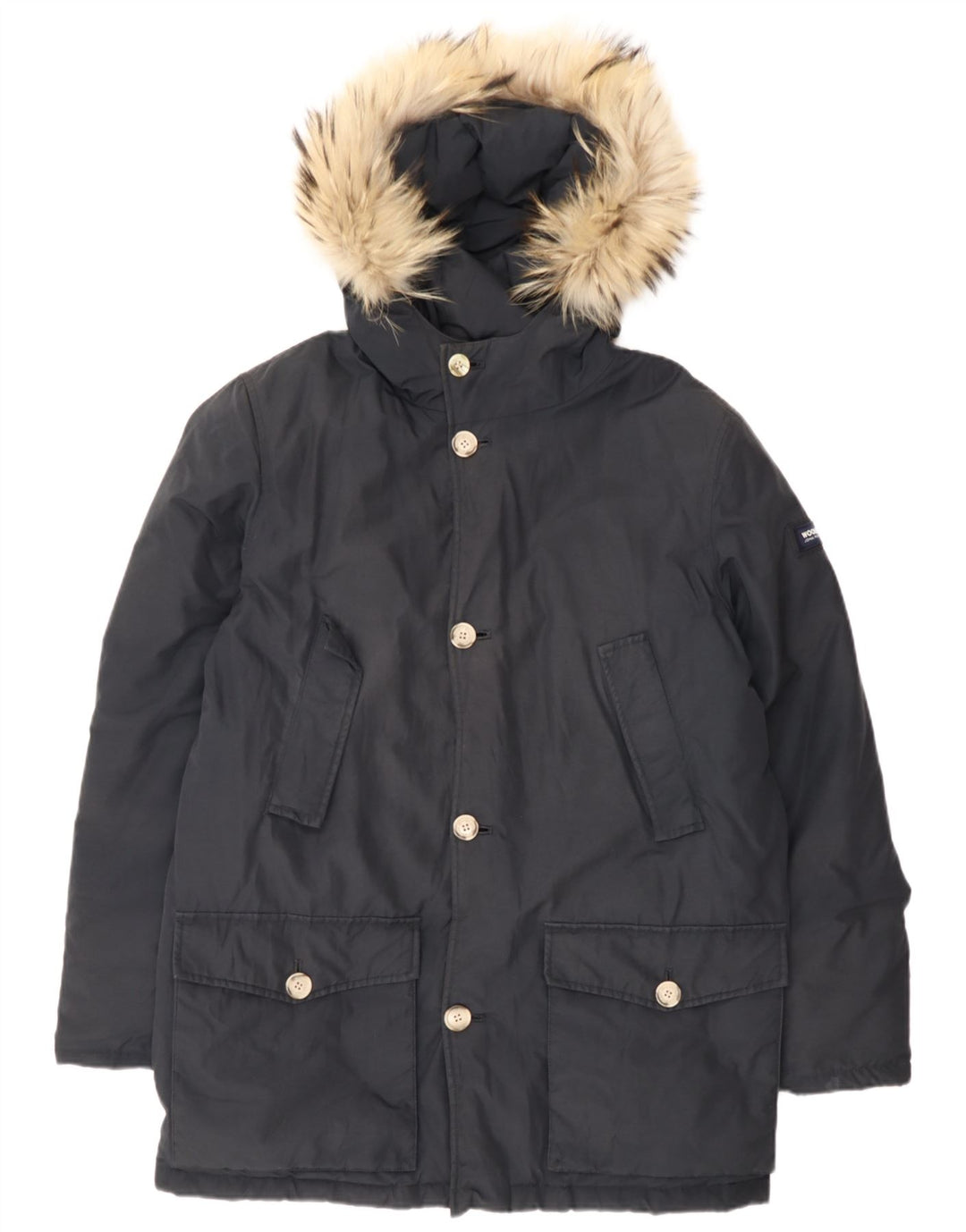 Woolrich Boys Hooded Padded Coat 15-16 Years Navy Blue Cotton