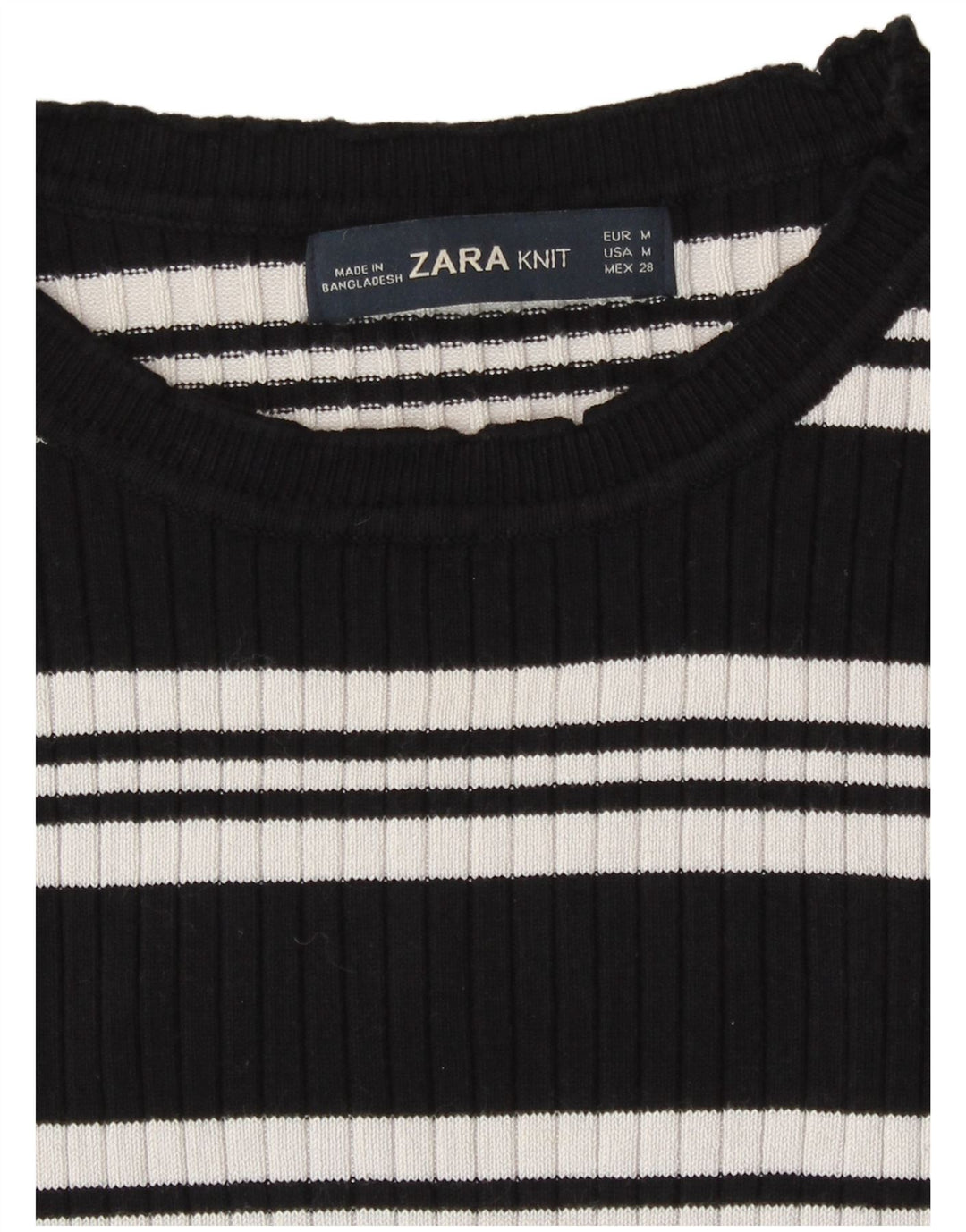 Zara Womens Crop Top Long Sleeve UK 12 Medium Black Striped