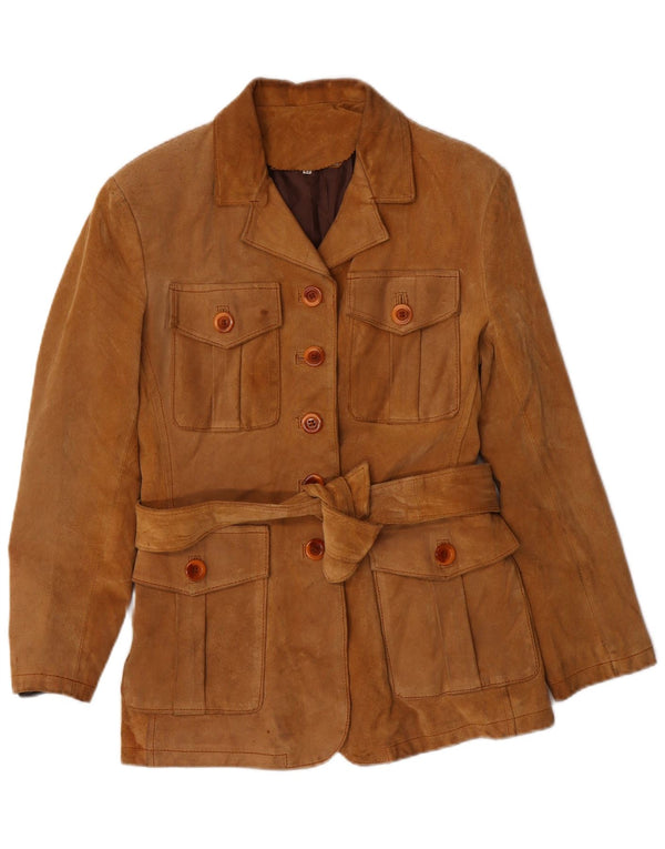 PIAZZA ITALIA Womens Suede Jacket IT 42 Medium Beige Leather