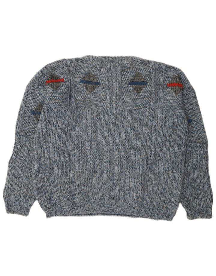 Pitti Womens Oversized Boat Neck Jumper Sweater IT 48 XL Blue Geometric