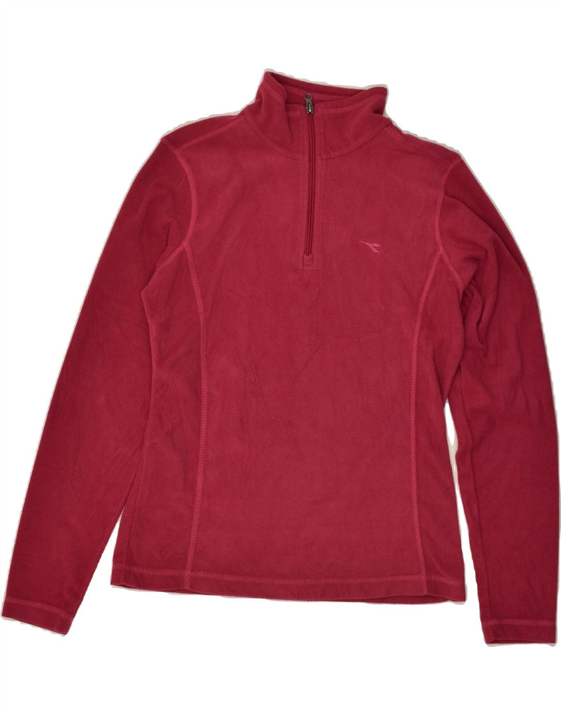 DIADORA Womens Zip Neck Fleece Jumper UK 12 Medium Burgundy Polyester | Vintage Diadora | Thrift | Second-Hand Diadora | Used Clothing | Messina Hembry 