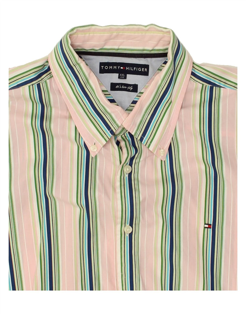 TOMMY HILFIGER Mens Short Sleeve Shirt 2XL Pink Striped Cotton Vintage Tommy Hilfiger and Second-Hand Tommy Hilfiger from Messina Hembry 