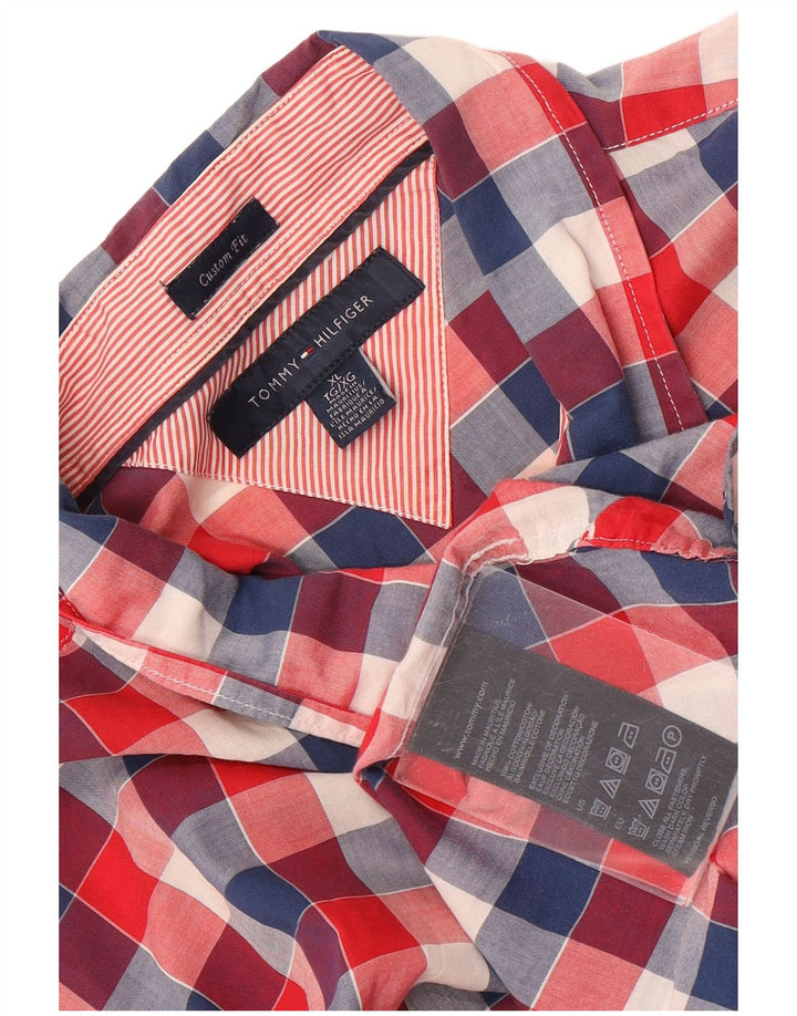 Tommy Hilfiger Mens Custom Fit Shirt XL Red Gingham Cotton
