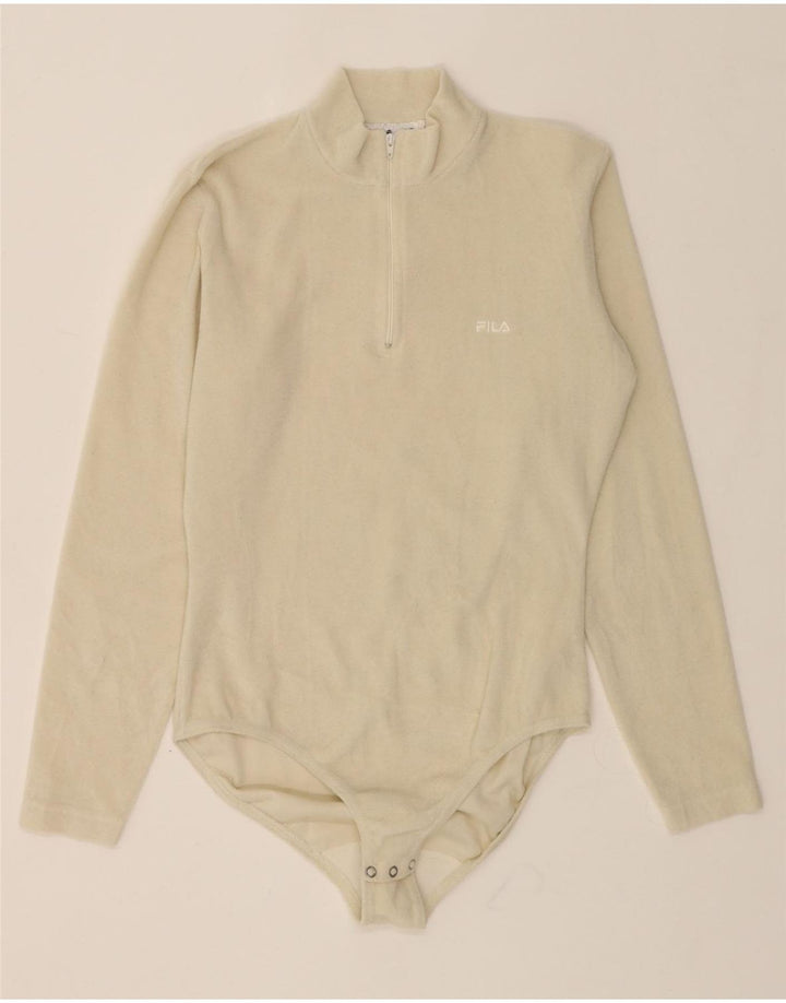 FILA Womens Fleece Bodysuit IT 42 Medium Beige Vintage Fila and Second-Hand Fila from Messina Hembry 
