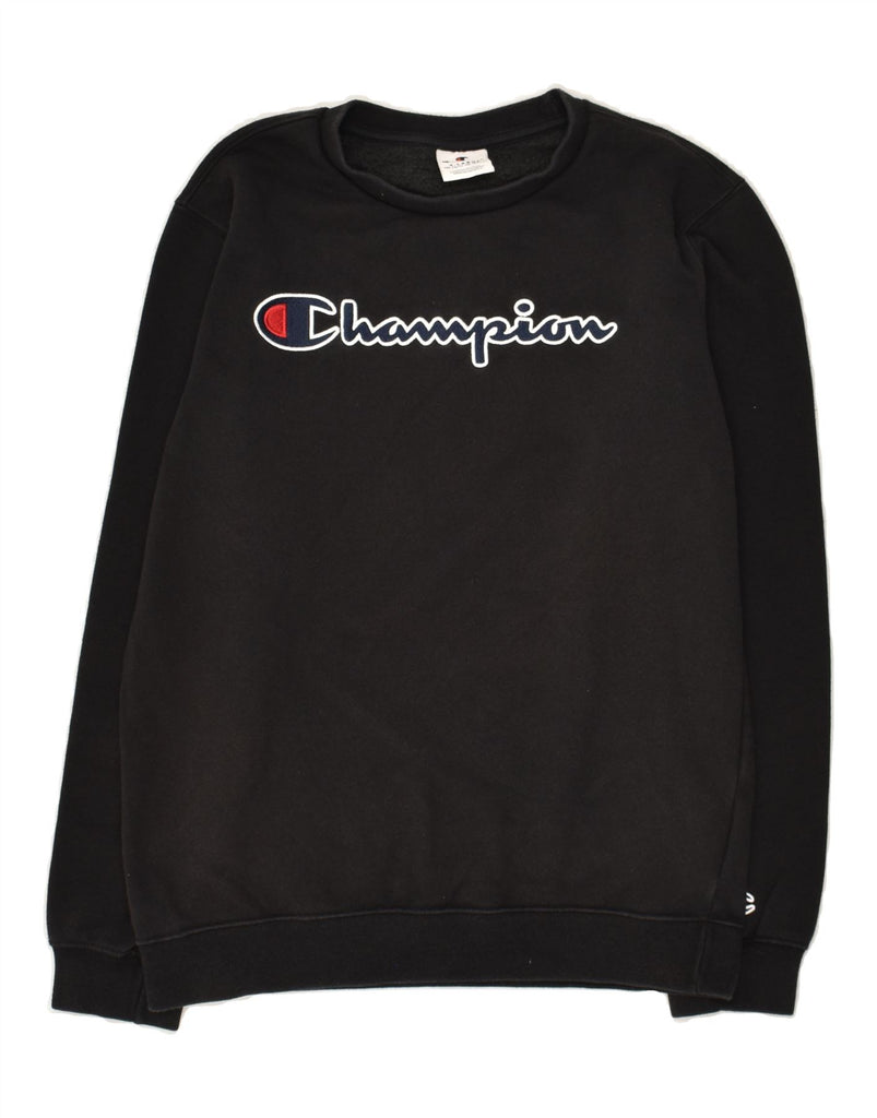 CHAMPION Boys Graphic Sweatshirt Jumper 13-14 Years XL Black Cotton | Vintage Champion | Thrift | Second-Hand Champion | Used Clothing | Messina Hembry 