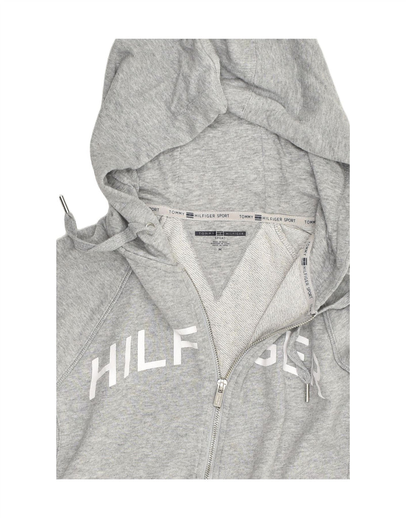 TOMMY HILFIGER Womens Graphic Zip Hoodie Sweater UK 12 Medium Grey Cotton | Vintage Tommy Hilfiger | Thrift | Second-Hand Tommy Hilfiger | Used Clothing | Messina Hembry 