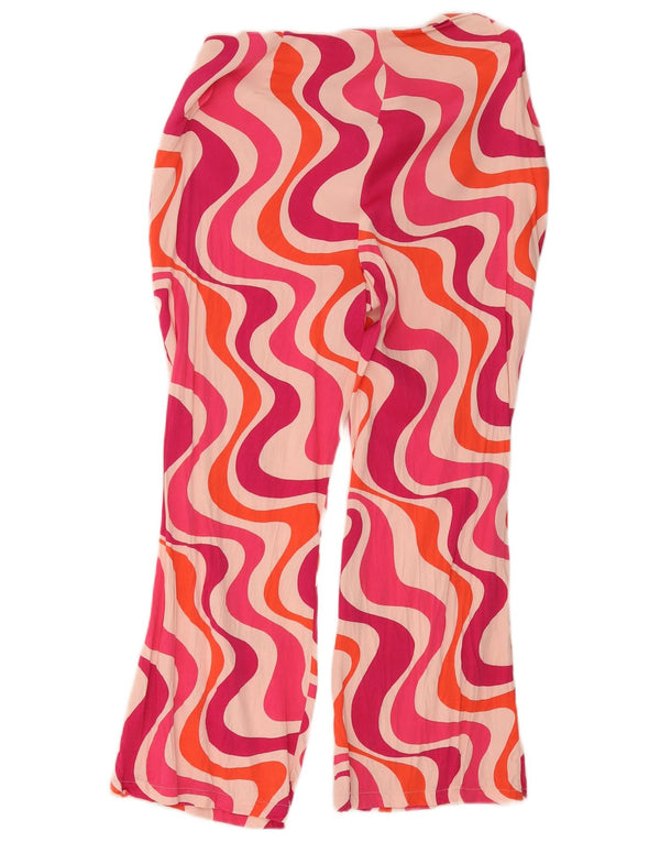 Zara Womens Abstract Pattern High Waist Cropped Trousers XL W32 L24 Pink