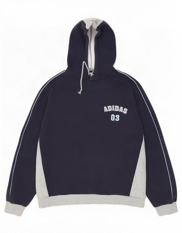 Adidas Mens Graphic Hoodie Jumper Large Navy Blue Colourblock Cotton