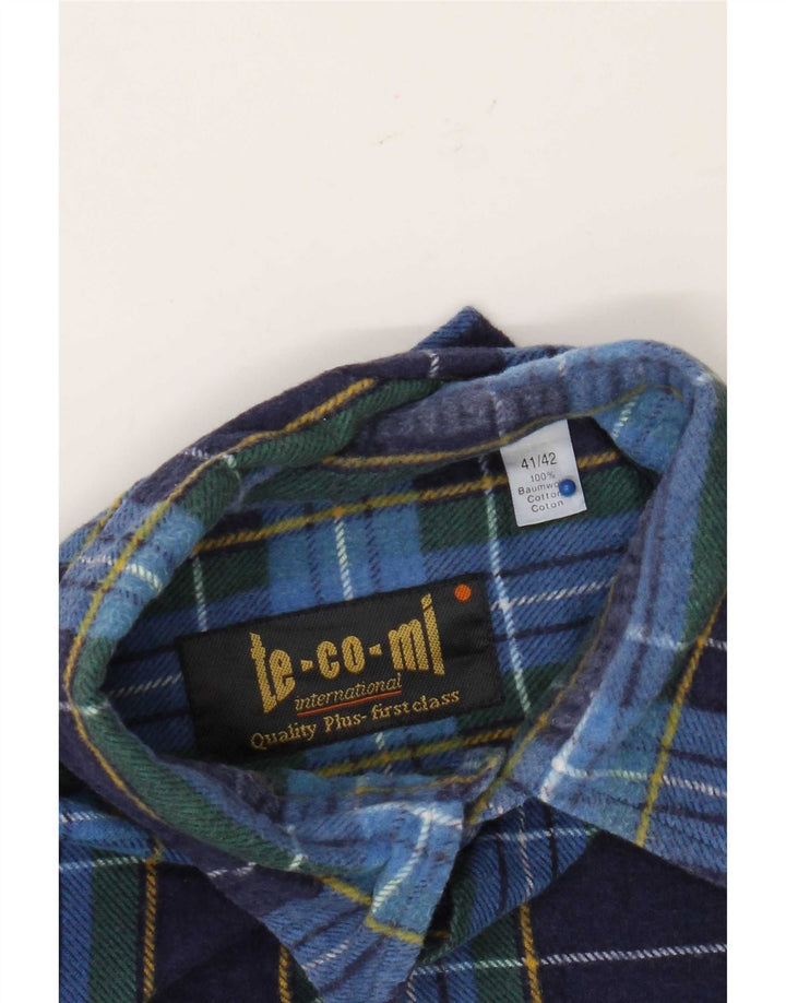 Vintage Mens Flannel Shirt Size 41/42 Large Blue Check Cotton