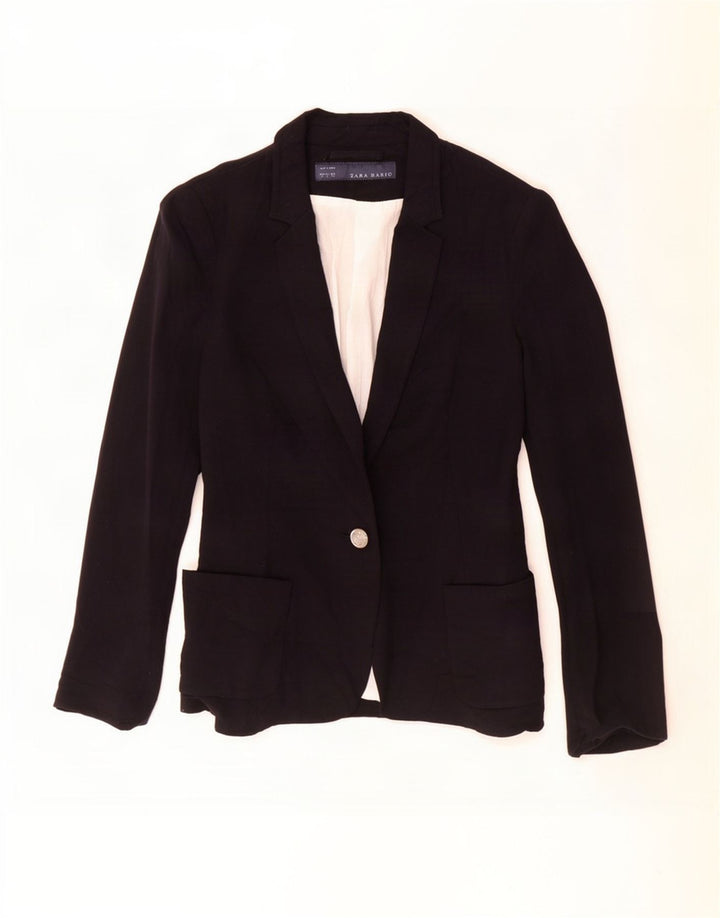 Zara Womens 1 Button Blazer Jacket UK 10 Small Black Viscose