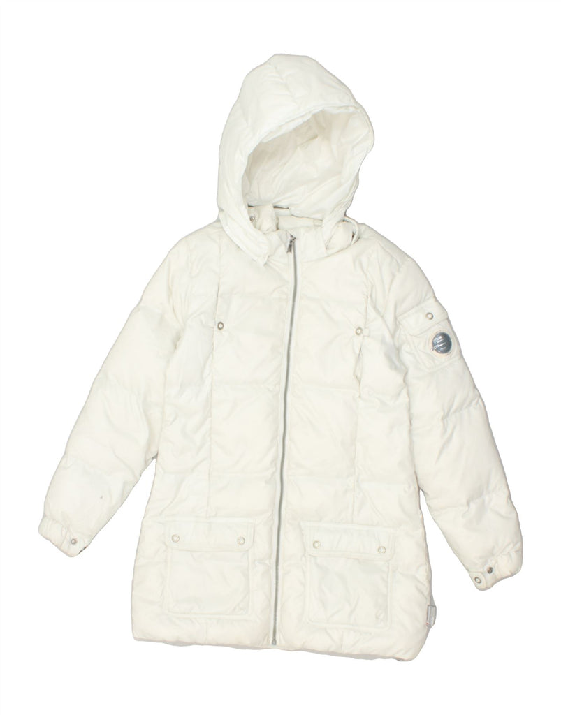 CHAMPION Girls Hooded Padded Coat 9-10 Years Medium White Polyester | Vintage Champion | Thrift | Second-Hand Champion | Used Clothing | Messina Hembry 