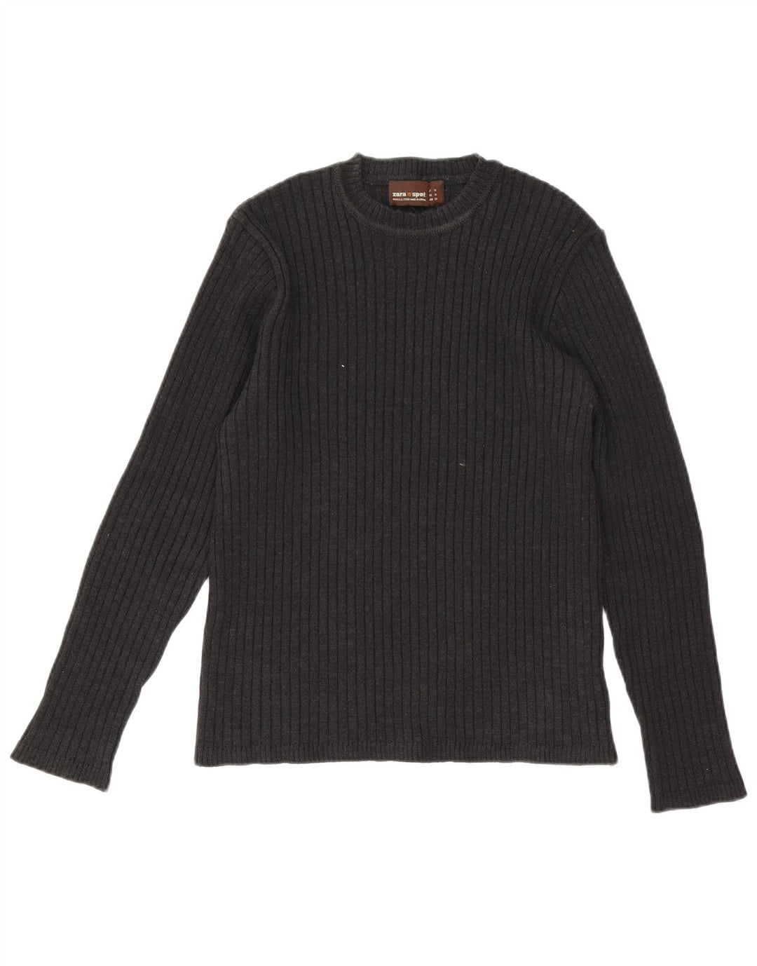Zara Mens Crew Neck Jumper Sweater Medium Grey Wool