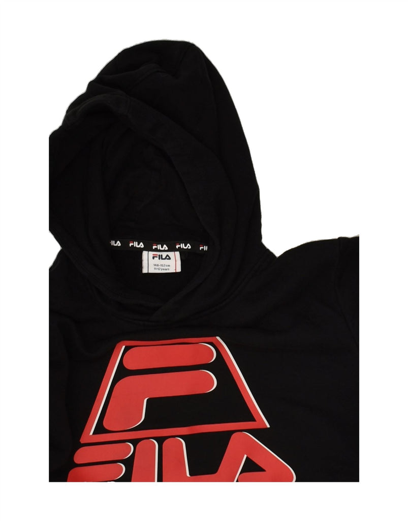 FILA Boys Graphic Hoodie Jumper 11-12 Years Black | Vintage Fila | Thrift | Second-Hand Fila | Used Clothing | Messina Hembry 