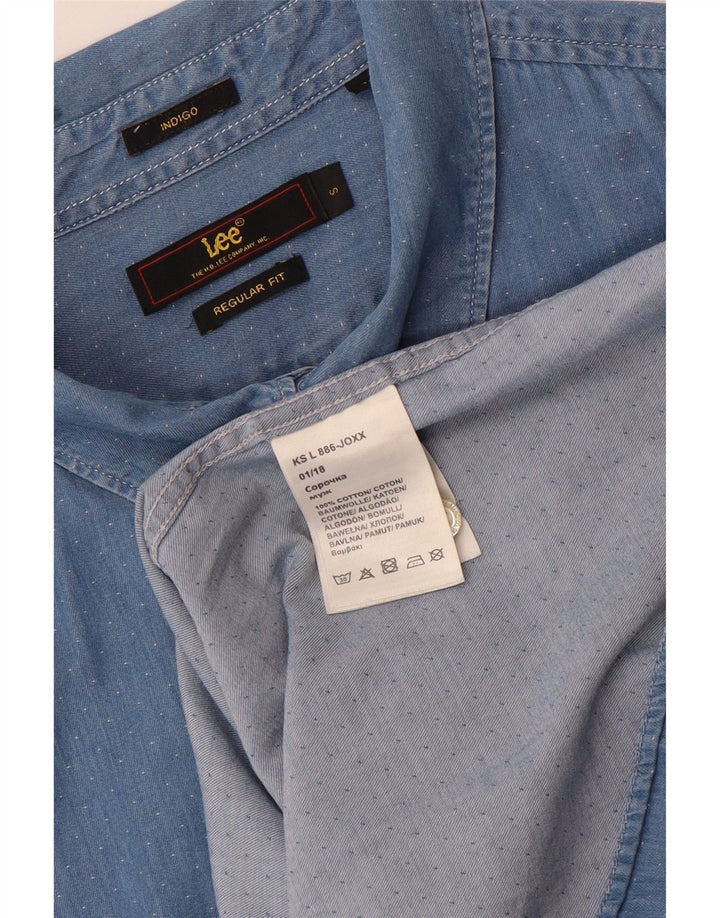 Lee Mens Short Sleeve Regular Fit Denim Shirt Small Blue Spotted Cotton