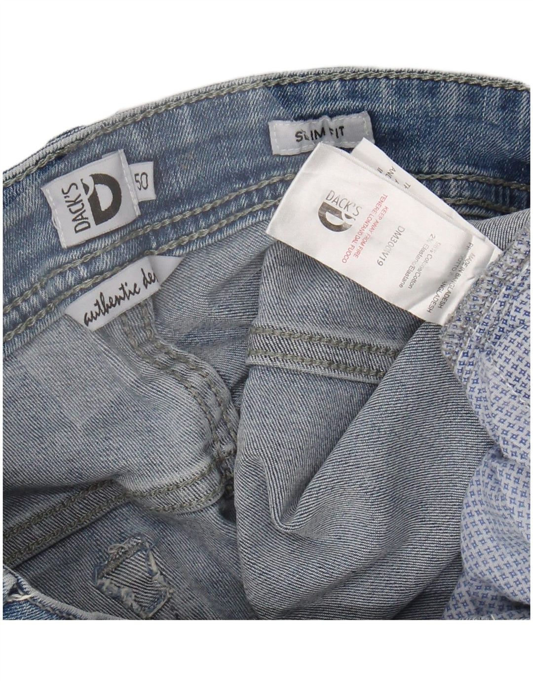 DACK'S Mens Slim Jeans IT 50 Large W34 L31 Blue Cotton