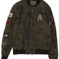 Zara Mens Graphic Bomber Jacket UK 40 Large Green Camouflage Polyester