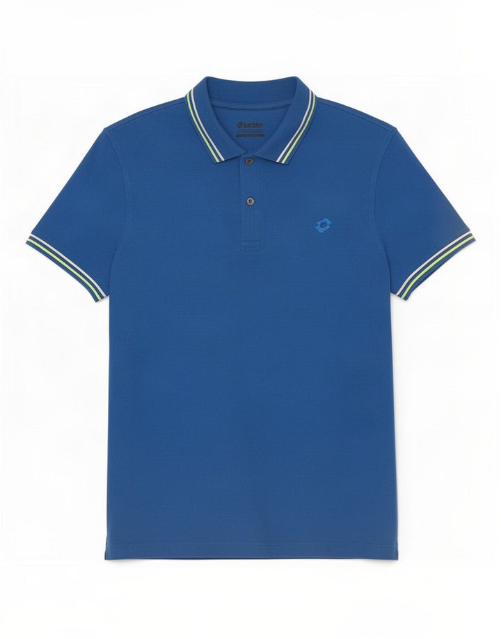 Lotto Mens Polo Shirt Medium Blue Striped Cotton